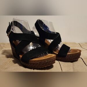 Sofft Black Wedge Sandals with Cork Platform - Size 9.5